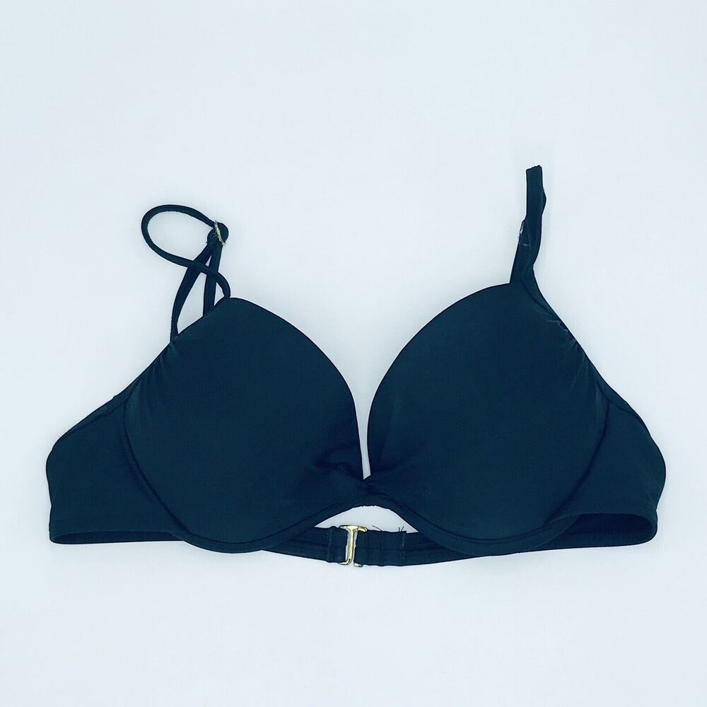 Xhilaration Women L Bikini Top Front Twist Underwire Padded Black Solid Flaw H12